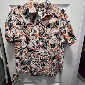 Cactus Men's Shirt with Abstract Patterns in Black, Orange, and White